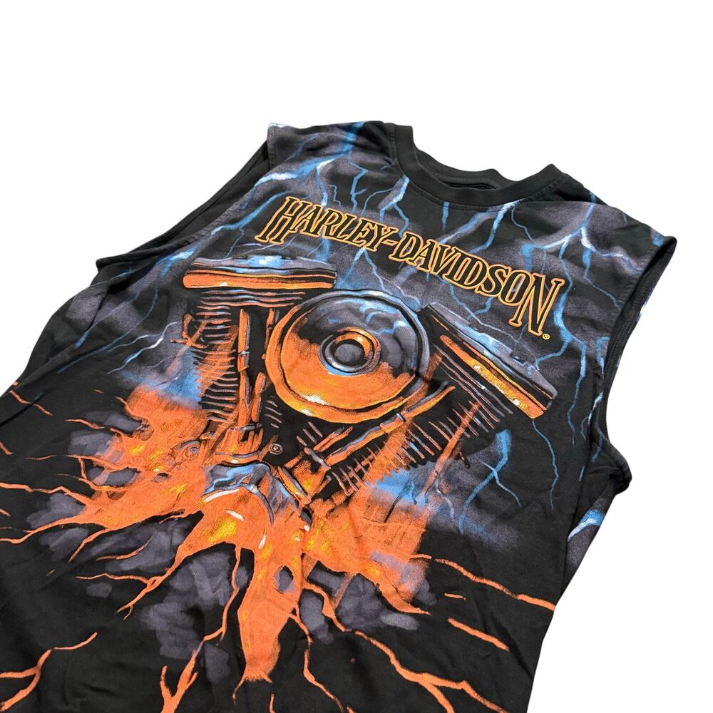 Harley-Davidson All Over Print Engine Lightning Sleeveless Muscle Shirt Large